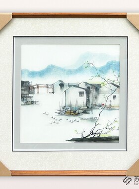 苏绣成品挂画手工刺绣精品客厅沙发墙挂画江南水乡卧室挂画水乡画