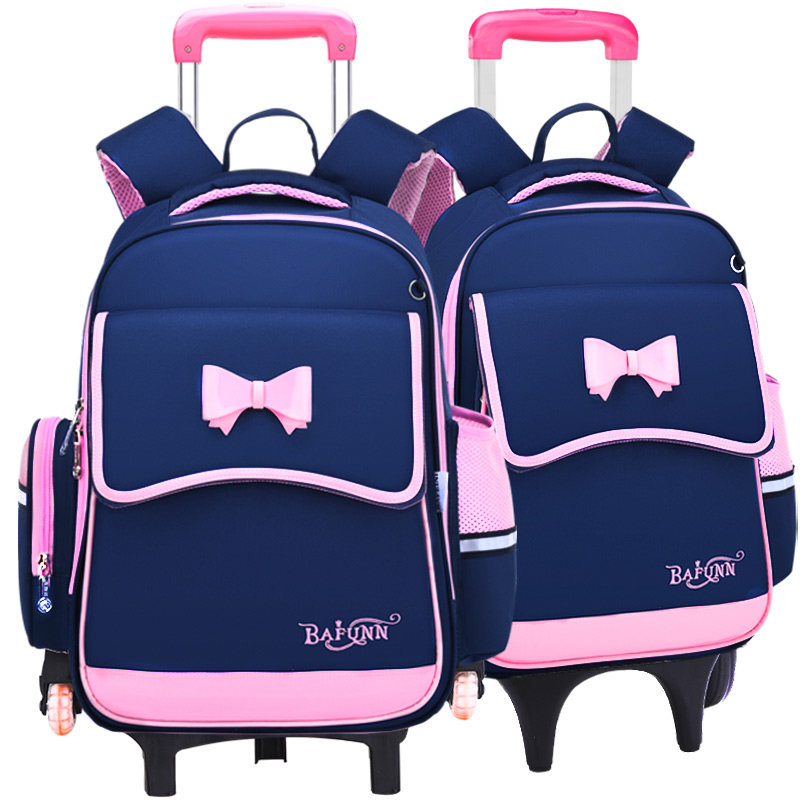 小学生拉杆女孩一三六年级防水书包 蘑菇头箱包双肩背包