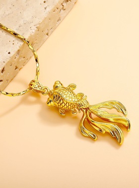 民族风古法六字镂空平安扣吊坠项链沙金富贵吉祥鱼吊坠金刚杵