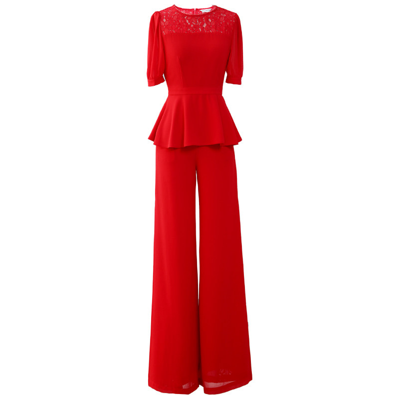 婪诗雅红色阔腿裤套装女夏2022新款时尚气质女神范洋气雪纺两件套,淘宝优惠券,粉丝福利购,淘宝优惠卷