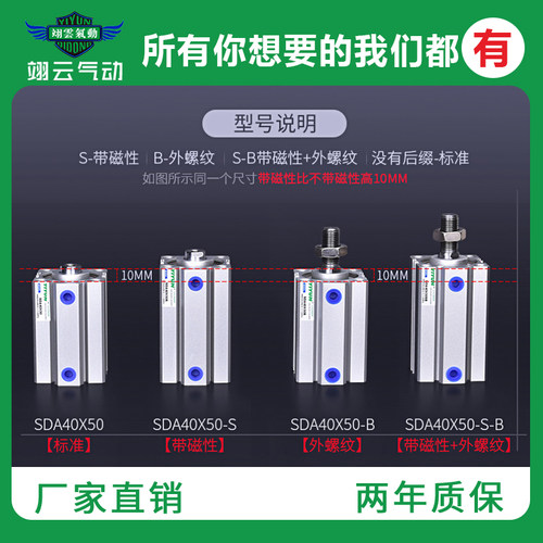 翊云气动薄型气缸SDAS50X5B/10B/15B/20/25B/30B/35B/40B/45B/50B - 图2