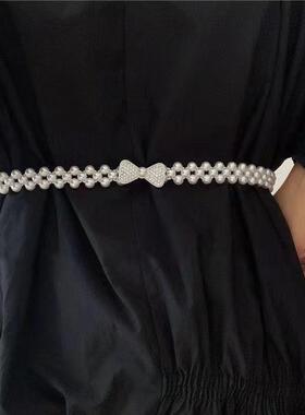 蝴蝶结珍珠腰带女士百搭束腰时尚