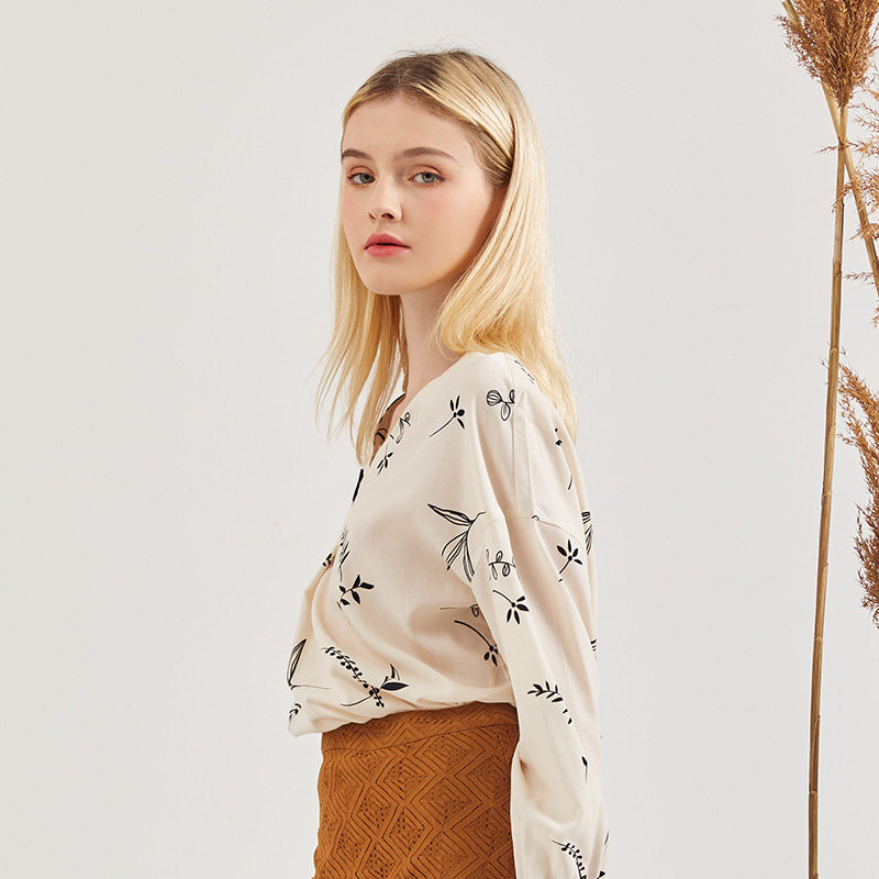 dooc长袖印花雪纺衫2022秋季衬衫 dooc衬衫