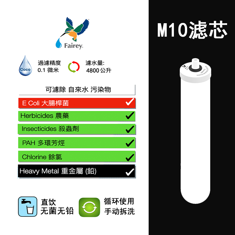 适用厨房净水器FAIREY道尔顿M12/M10/M15矽藻瓷KDF滤芯直饮PF阻垢 - 图1