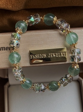 天然绿草莓晶手链原创设计diy时尚手串奥地利水晶轻奢饰品首饰女