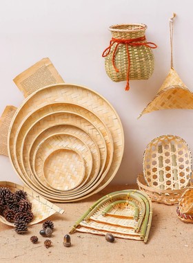 天然手工竹编小篓子方底圆口