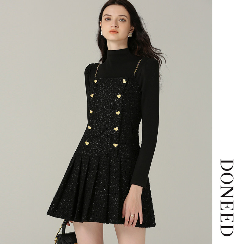 DONEED2025春新款气质减龄轻奢小香风半高领吊带连衣裙两件套装女,淘宝优惠券,粉丝福利购,淘宝优惠卷