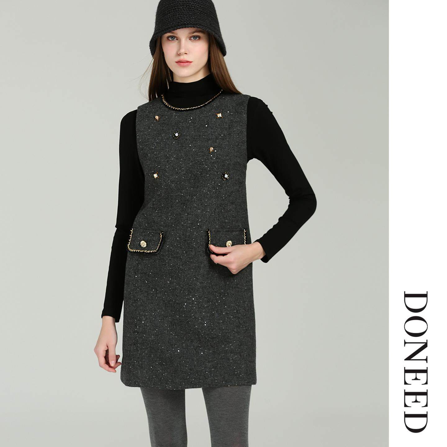 DONEED2025冬季新款小香风背心连衣裙搭配半高领针织内搭两件套,淘宝优惠券,粉丝福利购,淘宝优惠卷