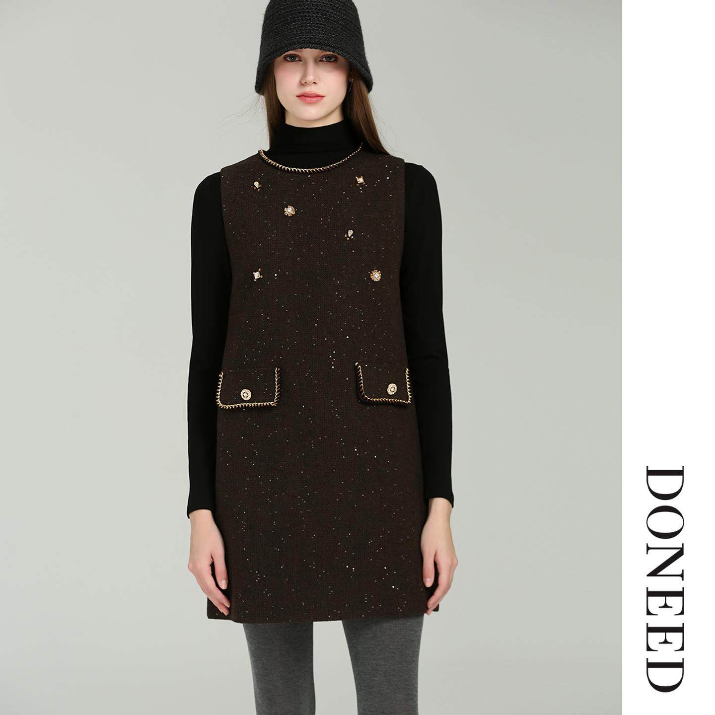 DONEED2025冬季新款小香风背心连衣裙搭配半高领针织内搭两件套,淘宝优惠券,粉丝福利购,淘宝优惠卷