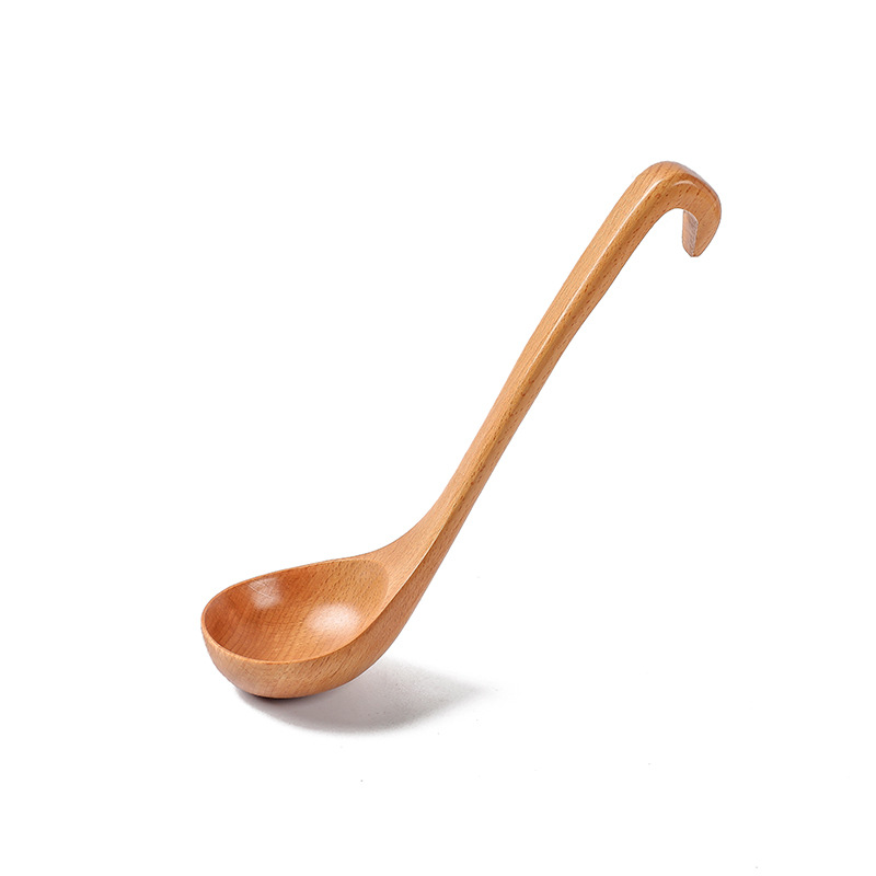 日式木质厨具 创意长柄带钩大汤勺 榉木挂钩 家用可挂 - 图3