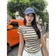 ເສື້ອຍືດແຂນສັ້ນ Embroidered striped slimming ສໍາລັບແມ່ຍິງ