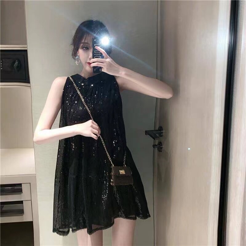 很仙的小众亮片连衣裙女潮2026夏装新款宽松显瘦无袖背心裙短裙子