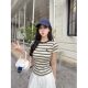 ເສື້ອຍືດແຂນສັ້ນ Embroidered striped slimming ສໍາລັບແມ່ຍິງ