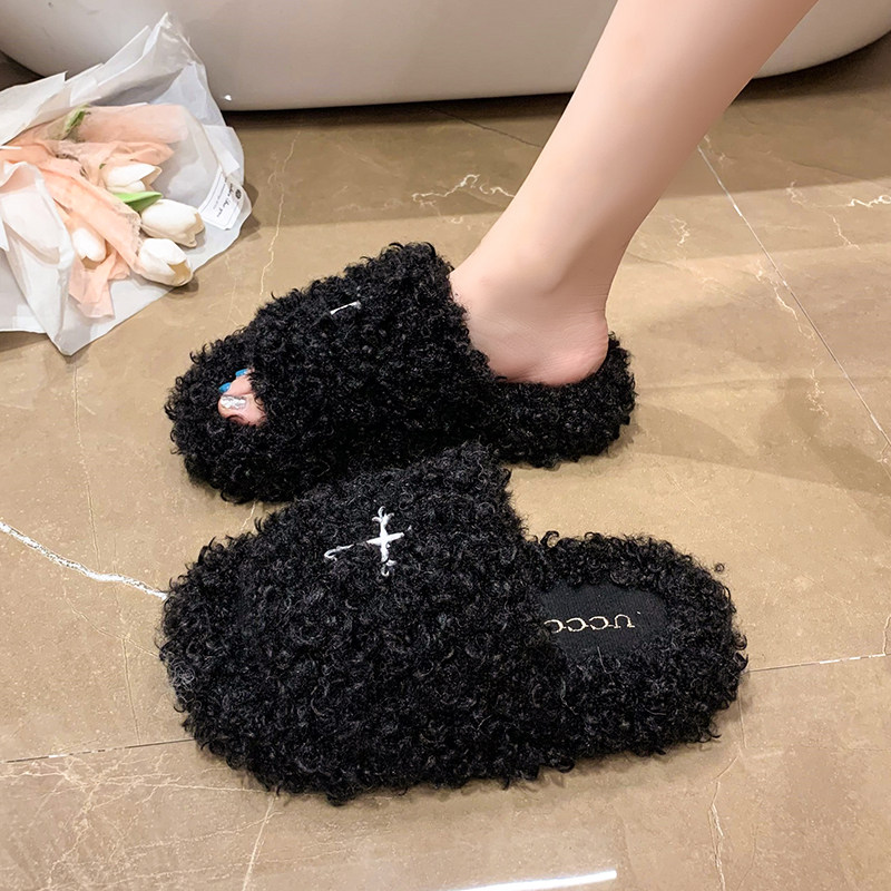 卷毛增高毛毛拖鞋女外穿2025秋冬季新款家用松糕底泰迪毛茸茸拖鞋,淘宝优惠券,粉丝福利购,淘宝优惠卷