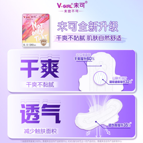 【白鹿同款】V-GIRL未可国标消毒级卫生巾300mm夜用组合 - 图1