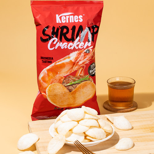 Kernes克恩兹虾片印尼进口原味烧烤味香脆休闲追剧解馋零食70g - 图1