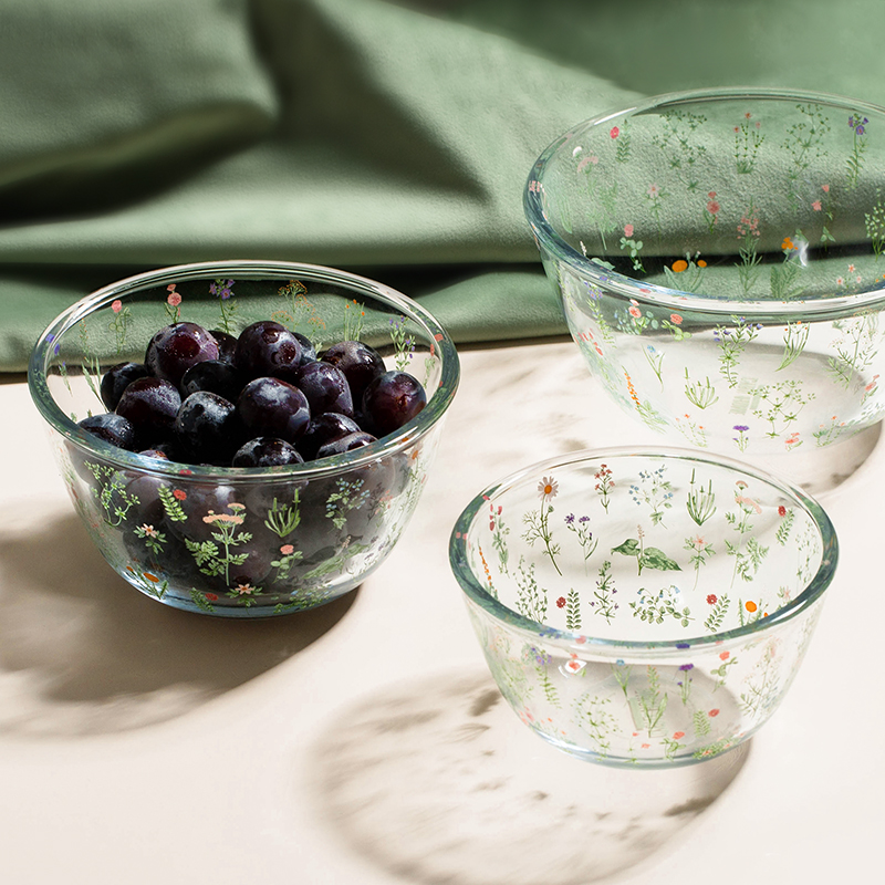 西比尔小清新高硼硅玻璃盘碗餐具烤盘方盘饭碗汤盘家用耐热水果碗 - 图0