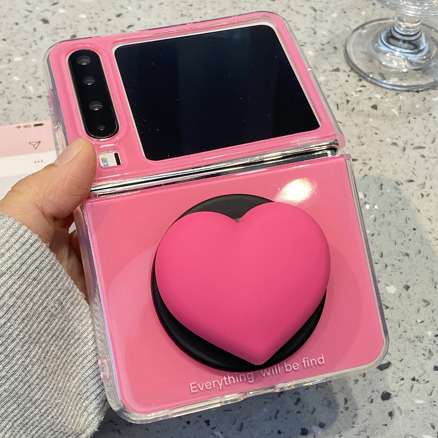 ins风玫红爱心支架适用华为purax折叠屏手机壳外壳Pocket2小米mixflip2三星zflip7磁吸6女款5软/pura/x典藏版 - 图0