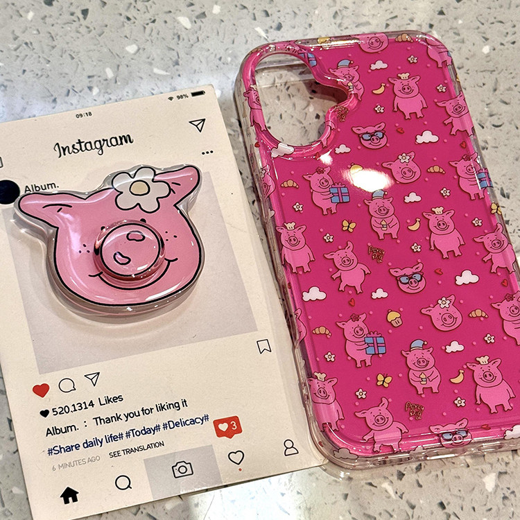 趣味卡通旋转鼻子玛莎猪支架适用苹果17手机壳iphone15保护套苹果14个性创意13新款16promax超好看15pro女max,淘宝优惠券,粉丝福利购,淘宝优惠卷