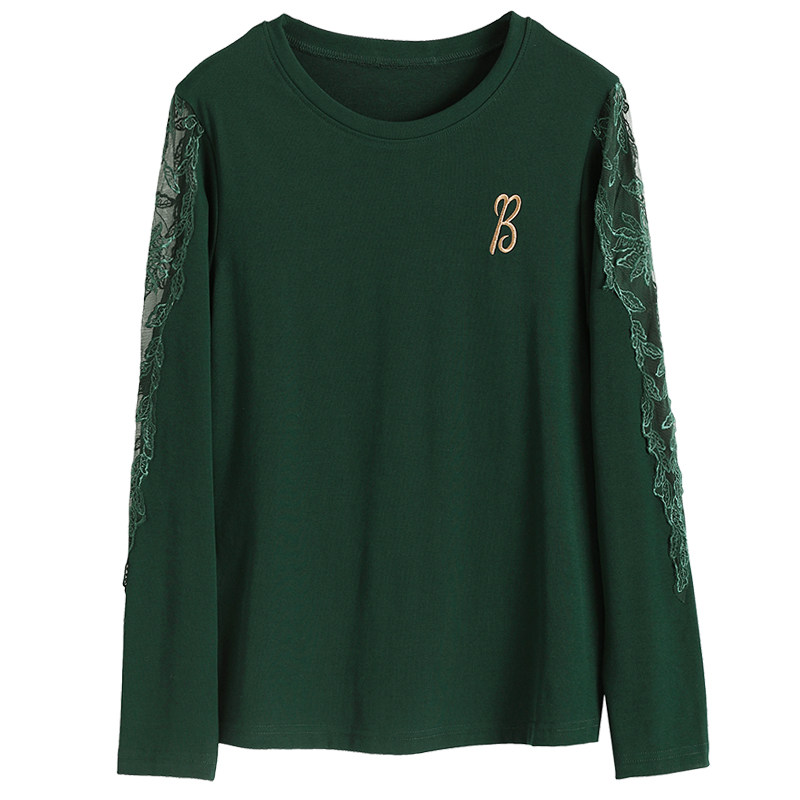 绿色长袖蕾丝外穿2020新款打底衫 舞蝶柠T恤