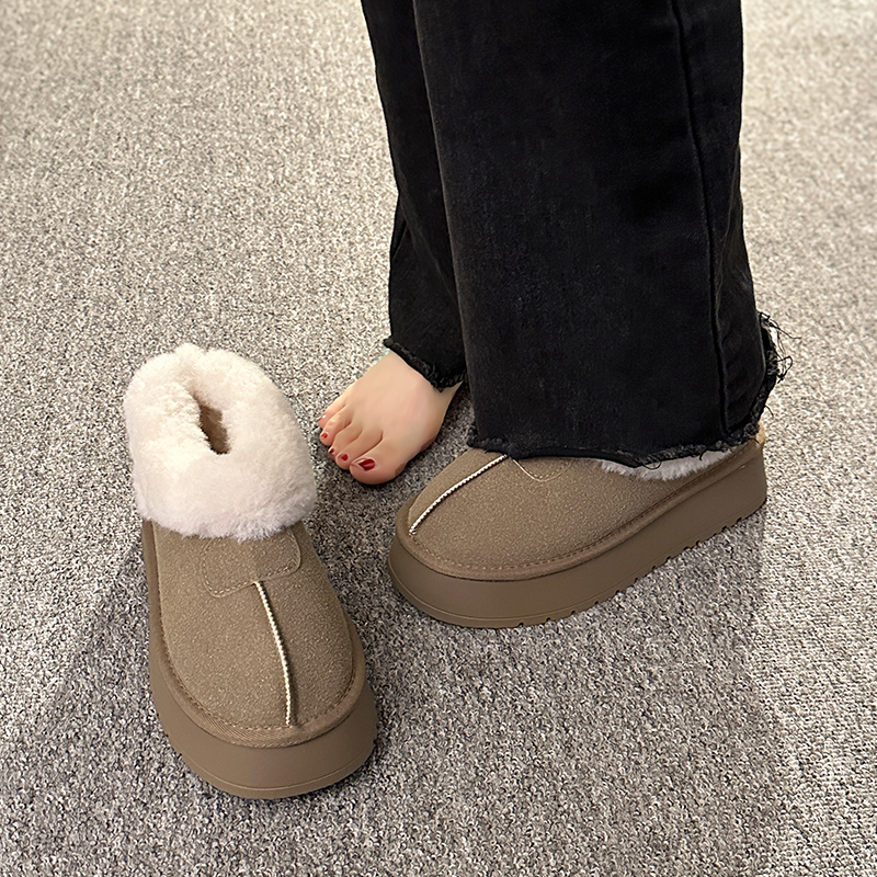 厚底毛绒一脚蹬雪地靴子女冬季加绒加厚保暖2024新款毛毛棉鞋外穿