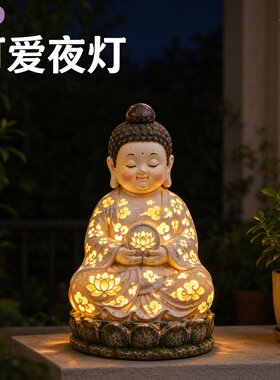 新中式佛祖小夜灯庭院荷花创意镂空透光灯摆件卧室氛围感装饰台灯