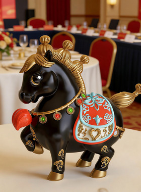 新年黑金边马上有钱福禄摆件