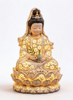 观音坐莲太阳能灯镂空透光佛像摆件新中式庭院花园禅意氛围景观灯
