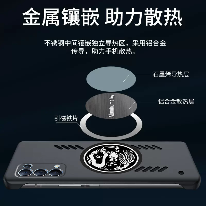 oppoReno5手机壳石墨烯散热无边框Reno5pro+龍纹保护套车载磁吸创意透气适用Reno5k新款时尚个性超薄磨砂防摔 - 图3