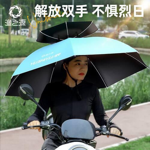 渔之源钓鱼伞帽头戴式双叠超轻透气黑胶头伞帽钓鱼男女防晒遮阳帽 - 图3