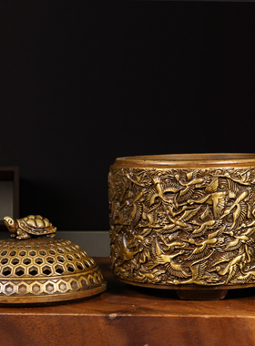 纯铜千鹤香炉中式客厅香炉