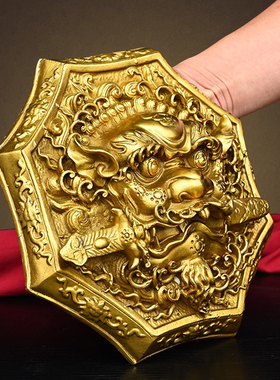 纯铜睚眦狮咬剑中式对角挂件