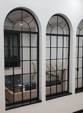 新品复古法式室内装饰窗户墙面铁艺假窗户屏风隔断玻璃玄关拱形窗