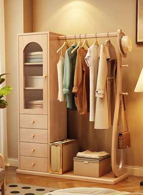 新中式实木衣帽架斗柜一体置物架大容量挂衣架卧室床尾收纳储物柜