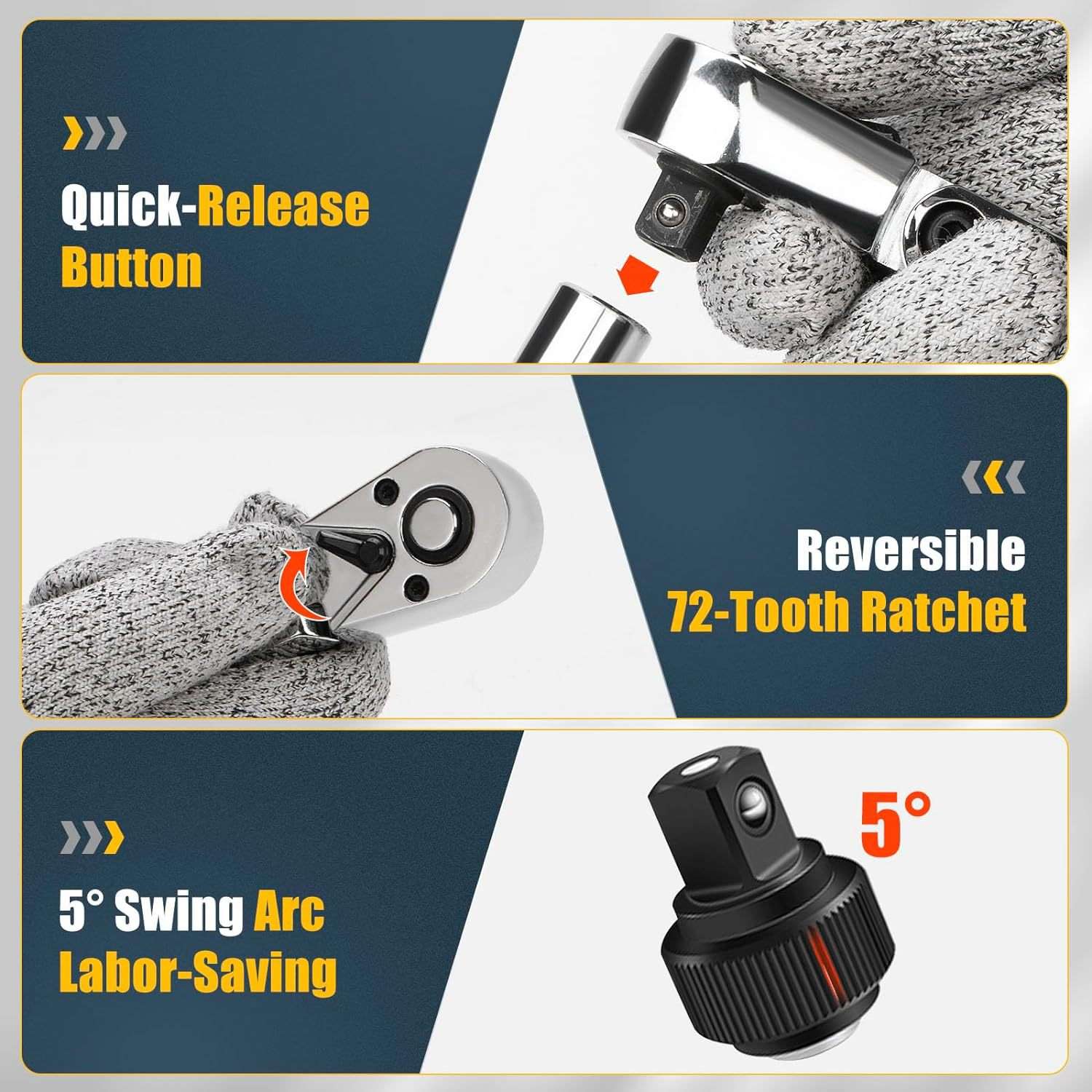 6件套摇头棘轮套装 6-Piece Flex Head Ratchet Set 1/4