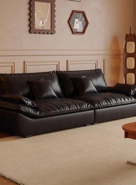 新款网红意式轻奢帆船沙发油蜡真皮出租屋家用客厅卧室一体一字型