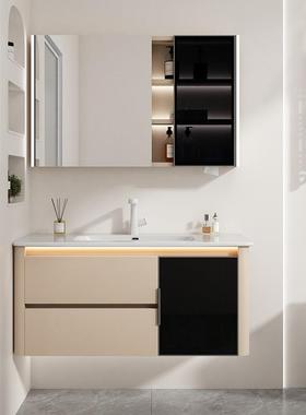 免漆实木浴室柜组合陶瓷一体盆洗手洗脸池卫生间挂墙洗漱台柜轻奢