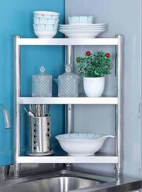 不锈钢厨房三角形置物架转角储物架落地多层板面放锅架子收纳盆架