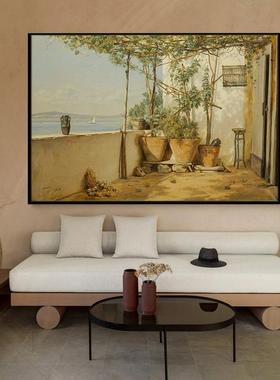 丹麦画家马蹄纳斯罗白装饰画一家旅馆入口油画客厅沙发背景挂画