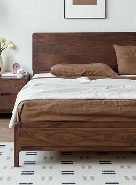 北欧黑胡桃全实木1.8米双人床主卧现代简约日式实木原木婚床卧室