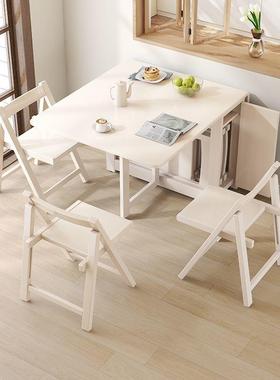 实木折叠餐桌小户型家用多功能带轮省空间2025网红新款白色奶油风
