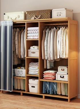 简易实木衣柜出租房用开放式经济型大容量衣柜储物柜卧室简易衣柜