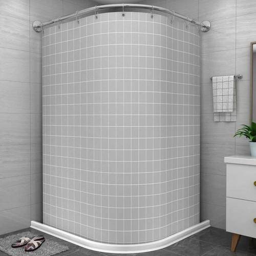 磁性浴帘套装免打孔弧形浴帘杆卫生间淋浴房浴室隔断帘加厚防水布 - 图2