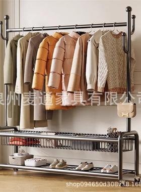 2024年新款带收纳篮北欧客厅衣帽架落地卧室移动挂衣架家用简易轻