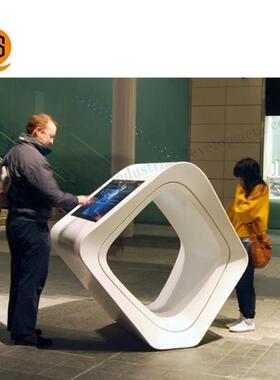 亚克力人造石科技馆指引台白色镶嵌安卓显示屏商场导购台指示台