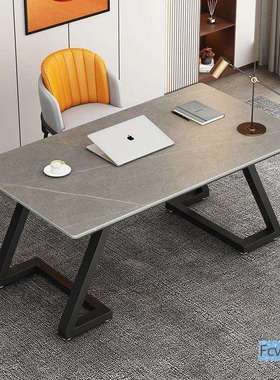 妆誉式现代家用电脑桌书桌办公桌写字台简约岩板卧室单把贝壳椅单