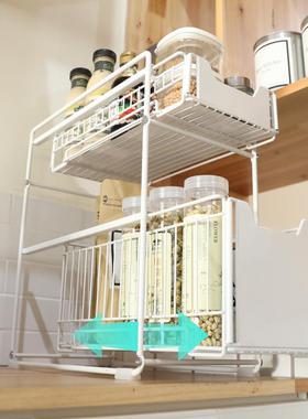 下水槽置物架可抽拉带抽屉调料架橱柜内分层双层收纳架用品收纳