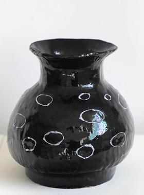 新中式日式立体釉黑色花器简约高级感陶瓷花瓶水培植物器皿