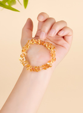 原石本真黄水晶碎石手链女 天然黄水晶随形原石单圈手串显白配饰