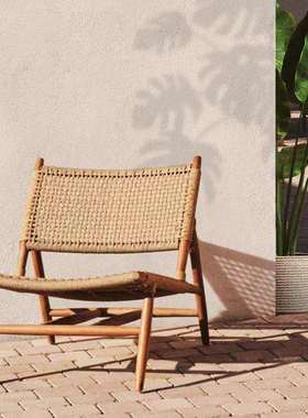 北欧户外藤编沙发椅庭院别墅休闲露台民宿田园柚木防水防晒家